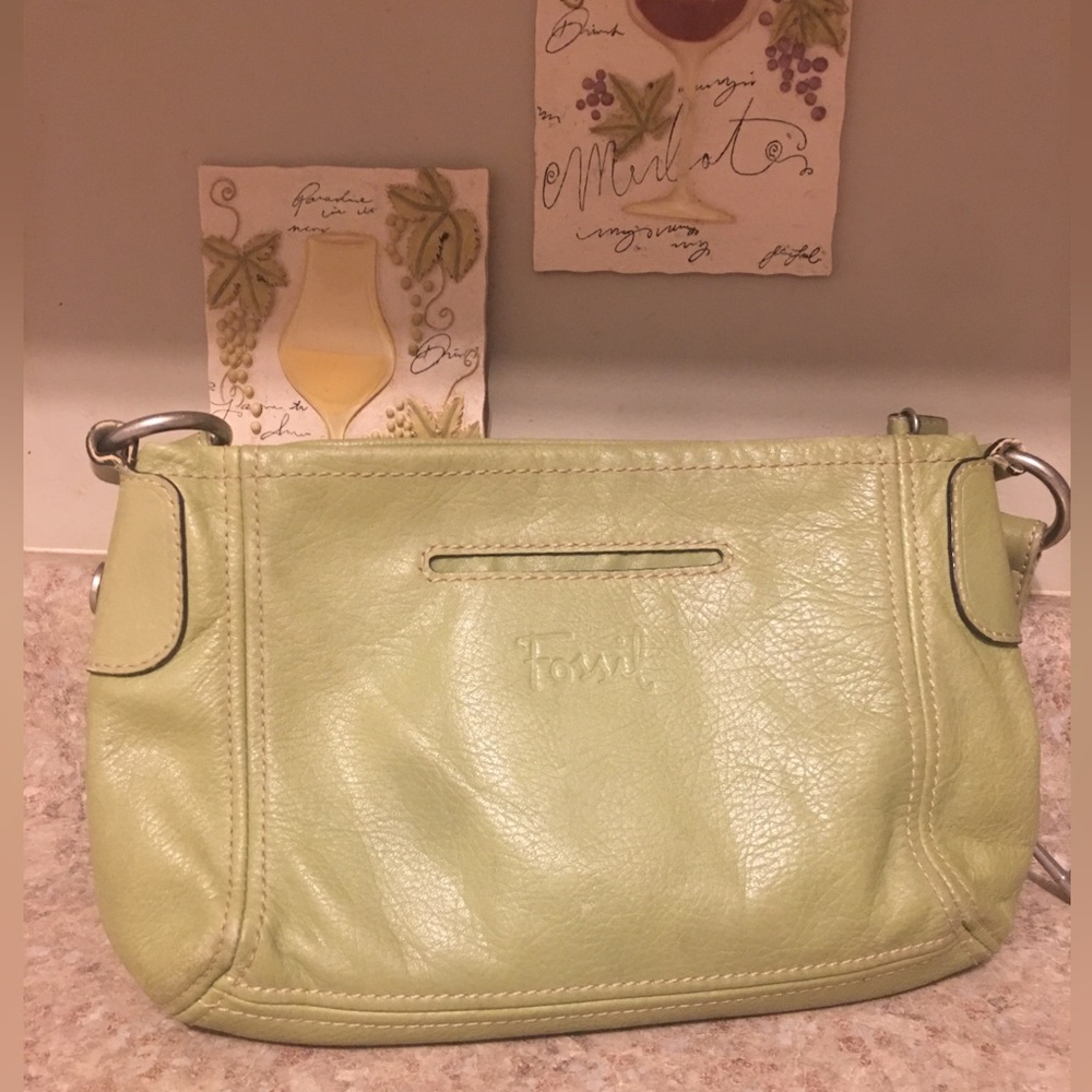 FOSSIL leather green handbag